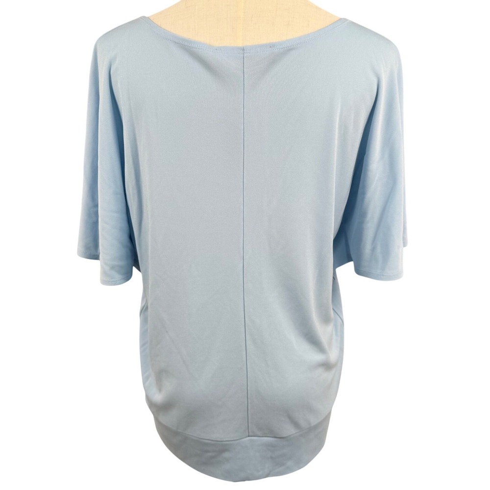 Josephine Chaus L Light Blue Boat Neck SS Knit Top Banded Hem Coastal Airy Flowy - Picture 4 of 9